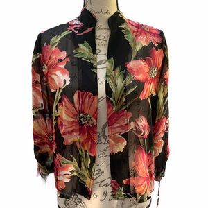 Chicos Silk Poppy Print Open Front Jacket size 0/S